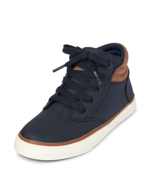 Childrens Place Navy With Brown Trip High Top Sneakers.